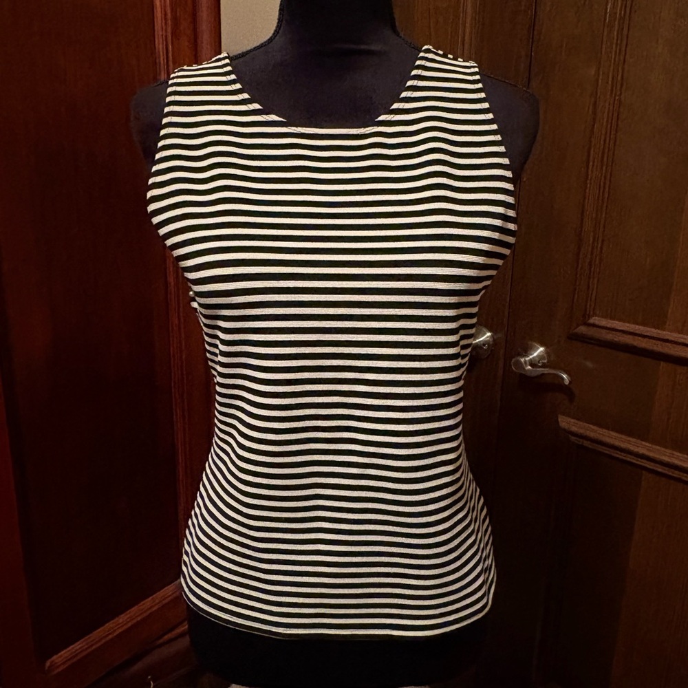 Anne Klein Black and White Striped Ribbed Tank